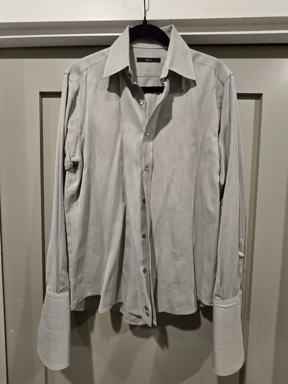 Gucci Men's Light Gray Herringbone French Cuff Dress Shirt